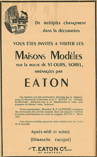 Publicité concernant l'ameublement des maisons modèles