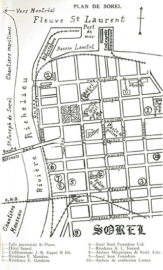 Plan de la ville de Sorel avec illustrations 