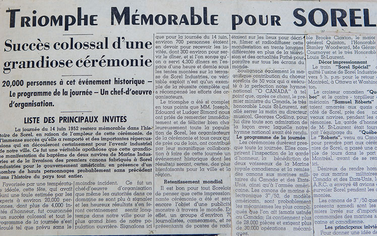 Article de journal mentionnant le grand nombre de personnes ayant assisté à la cérémonie de 1952.